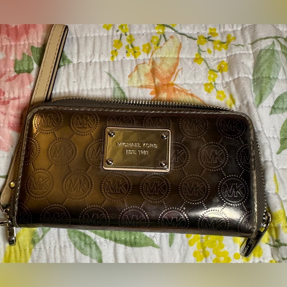 Michael Kors Gunmetal Embossed Wristlet